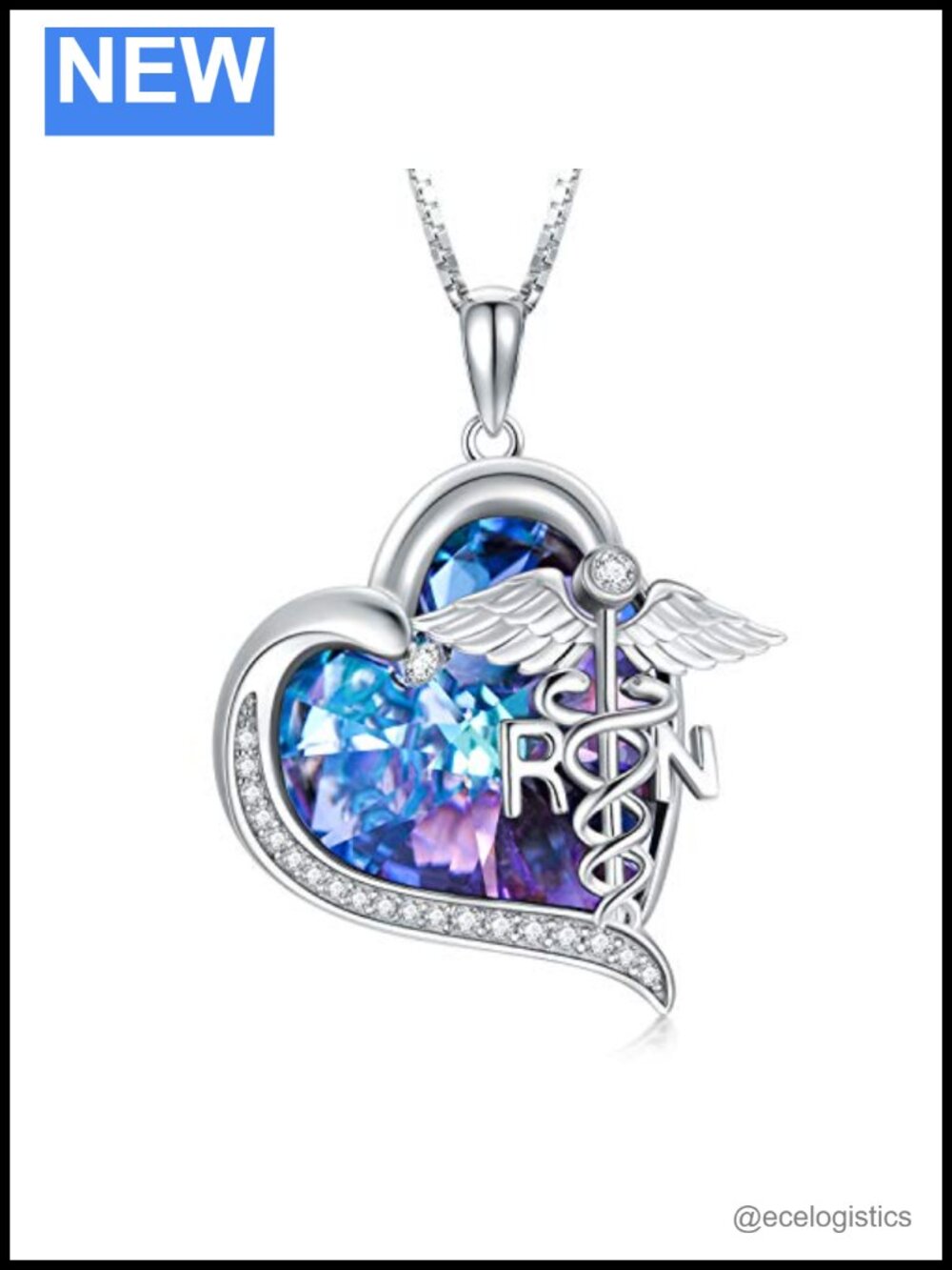 925 Sterling Silver Nurse Necklace 14k White Gold Plated Pendant